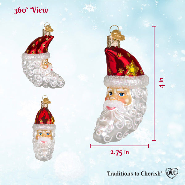 Santa Moon Face Glass Ornament