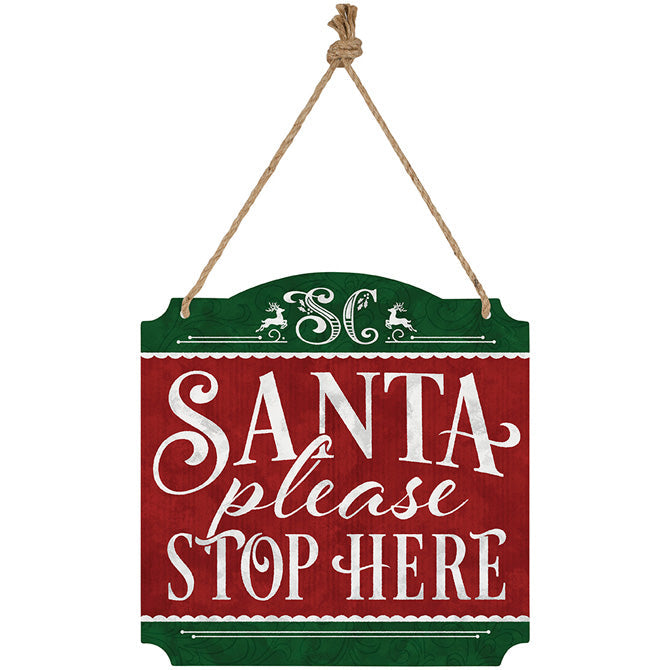 Santa Stop Here Metal Wall Décor