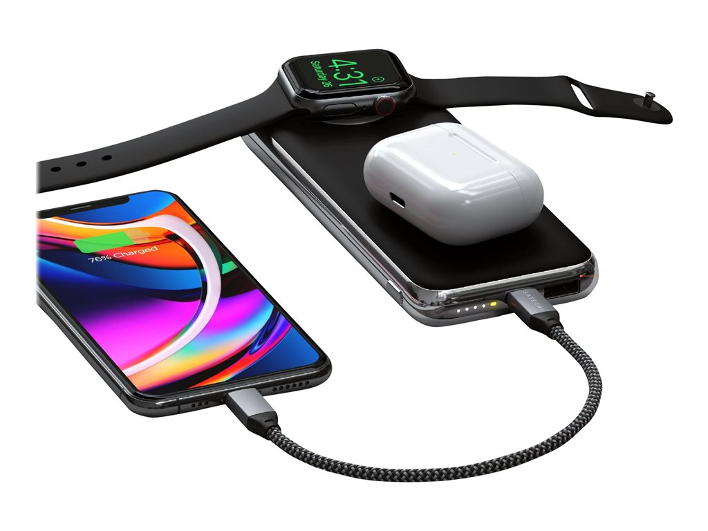 Satechi Quatro - Wireless power bank - 10000 mAh - 18 Watt - 2 output connectors (USB, 24 pin USB-C) - for Apple AirPods (wireless ST-UC10WPBM