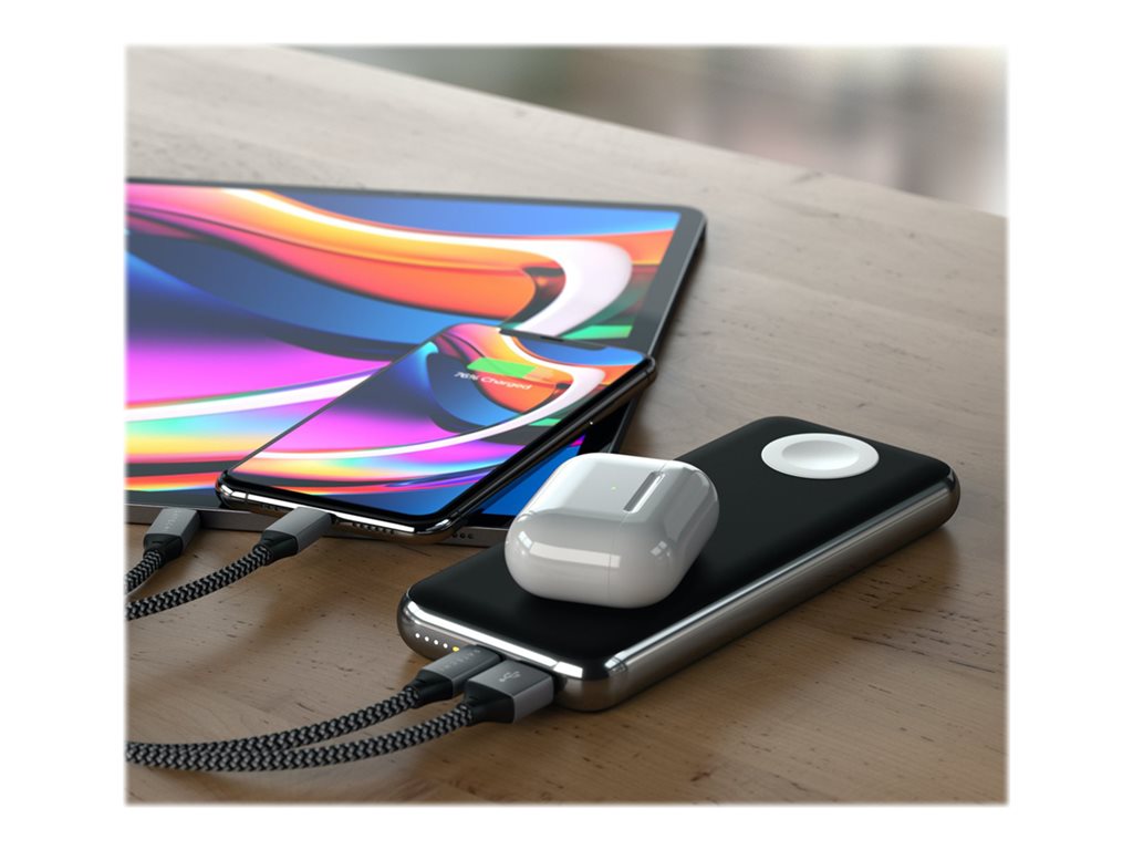 Satechi Quatro - Wireless power bank - 10000 mAh - 18 Watt - 2 output connectors (USB, 24 pin USB-C) - for Apple AirPods (wireless ST-UC10WPBM