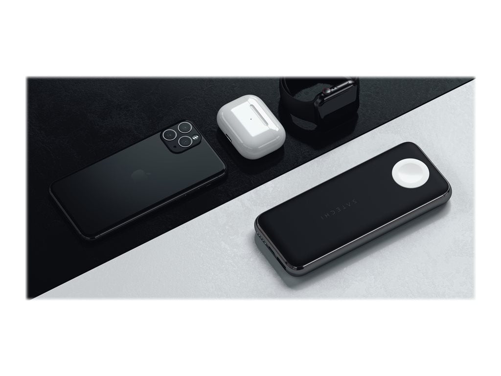 Satechi Quatro - Wireless power bank - 10000 mAh - 18 Watt - 2 output connectors (USB, 24 pin USB-C) - for Apple AirPods (wireless ST-UC10WPBM