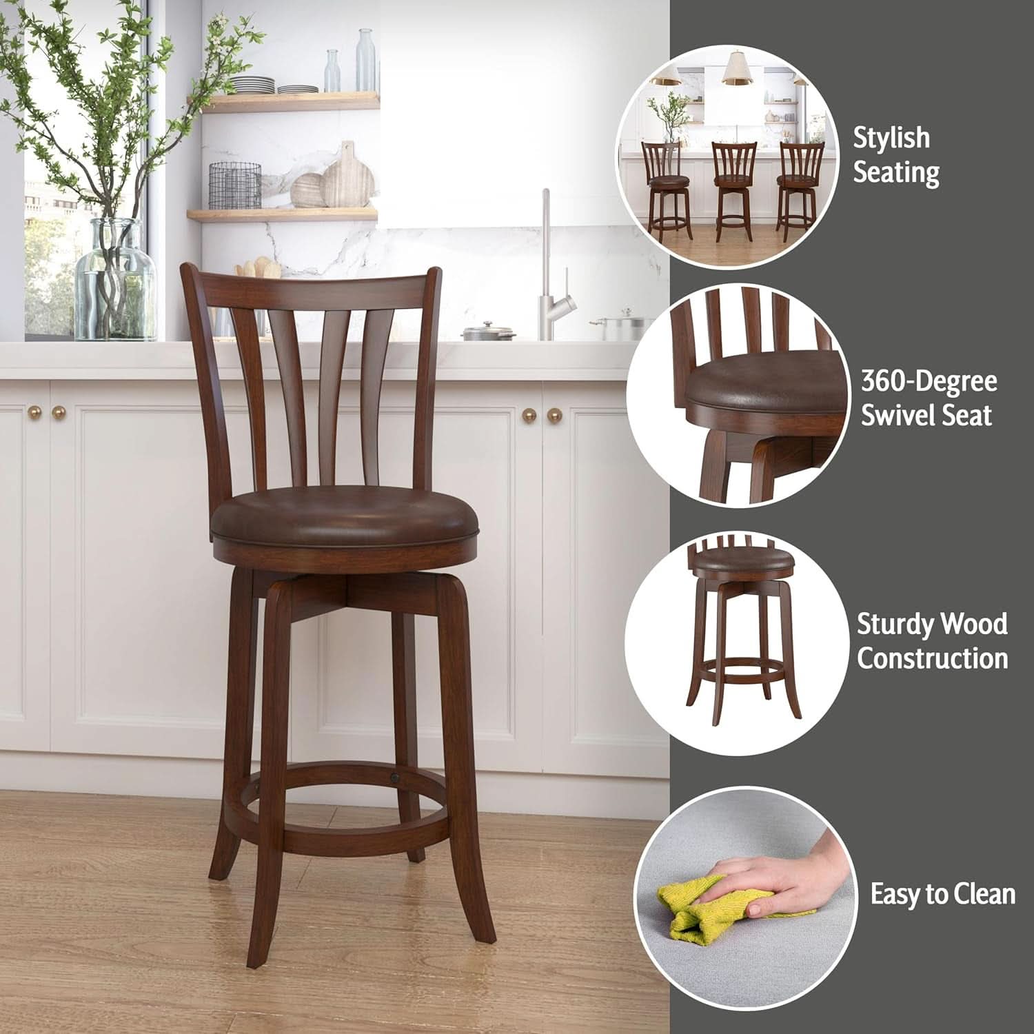 Savana Swivel Counter Stool Cherry Finish Counter Height
