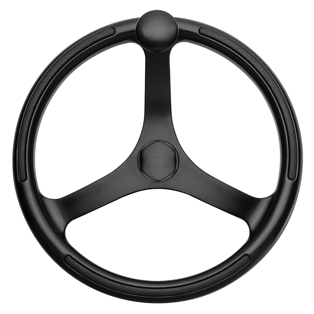 Schmitt Marine Primus Wheel 13.5" Black 3/4" Tapered Shaft w/Knob Finger Grips - Black