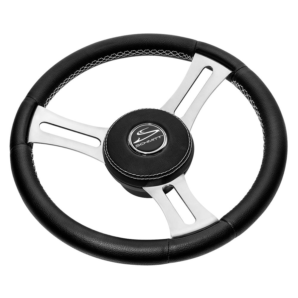 Schmitt Marine Torcello Elite 14" Wheel - Black Leather &amp; Cap - White Stitching -