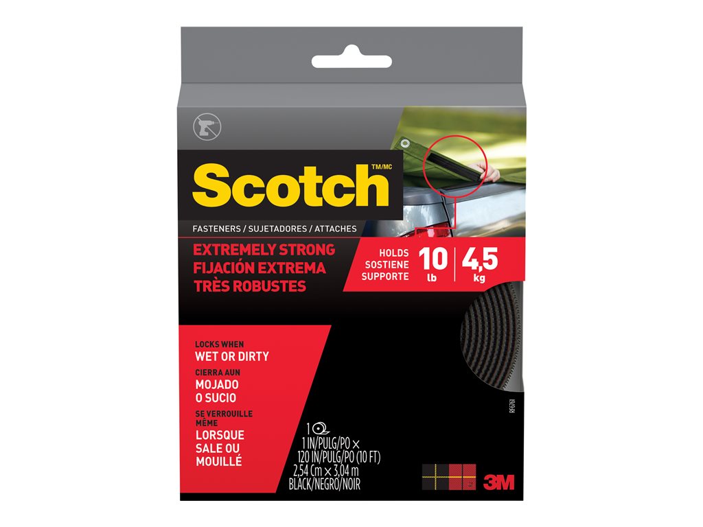 Scotch Extreme RF6740 - Self-adhesive hook-and-loop fastener - 1 in x 10 ft - black - permanent