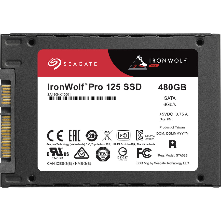 Seagate IronWolf Pro 125 ZA480NX10001 480 GB Solid State Drive - 2.5 Internal - SATA (SATA/600) - Conventional Magnetic Recording (CMR) Method"