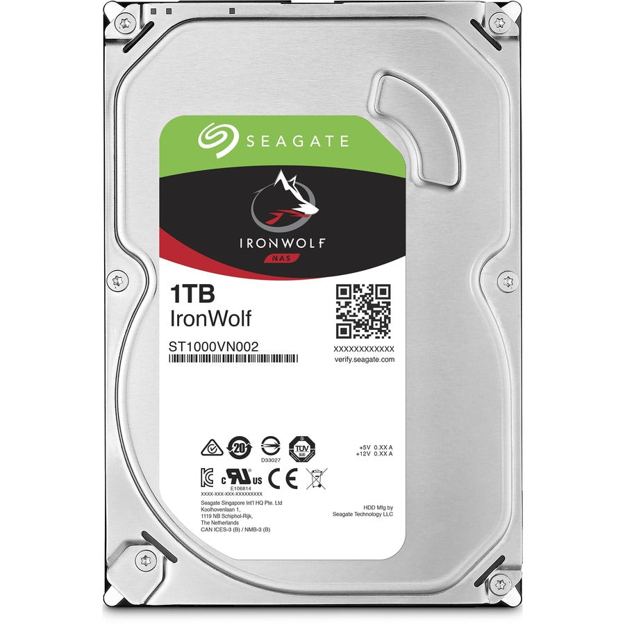 Seagate IronWolf ST1000VN002 1 TB Hard Drive - 3.5 Internal - SATA (SATA/600) - Conventional Magnetic Recording (CMR) Method"