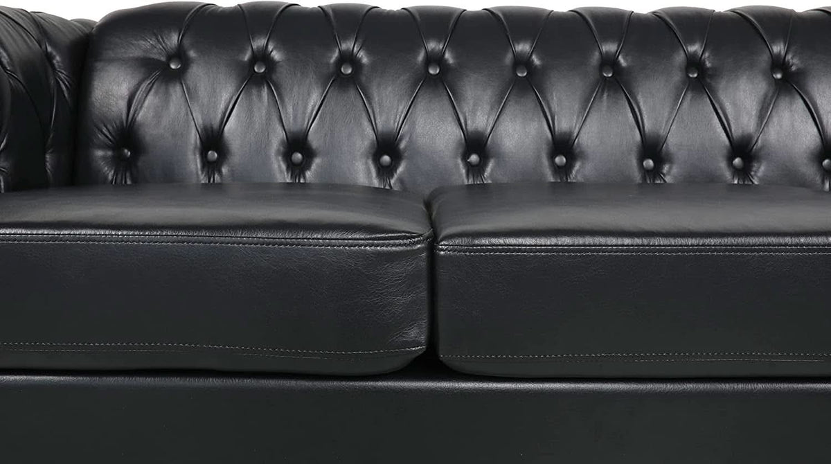Sectional PU Leather Modular Sofa Couches, Black Tufted Cushions