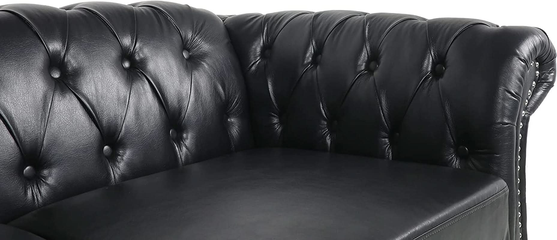 Sectional PU Leather Modular Sofa Couches, Black Tufted Cushions