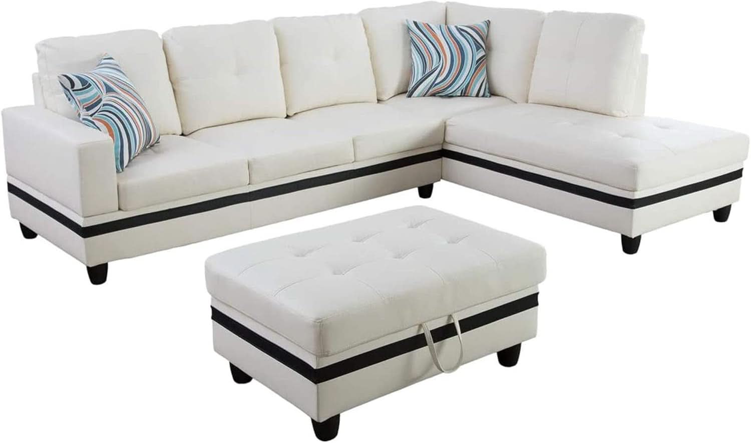 Sectional Sofa Faux Leather White L Shaped Couch Set