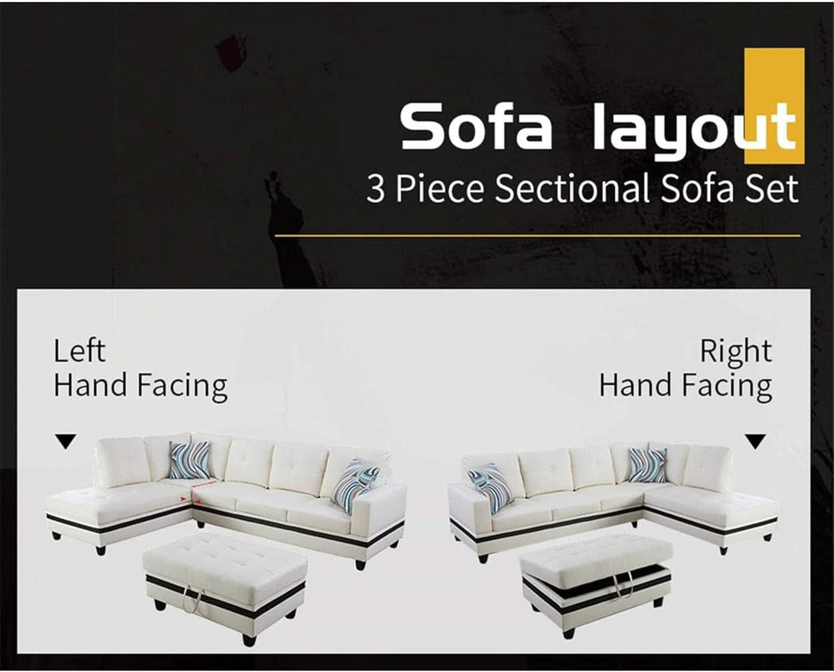 Sectional Sofa Faux Leather White L Shaped Couch Set