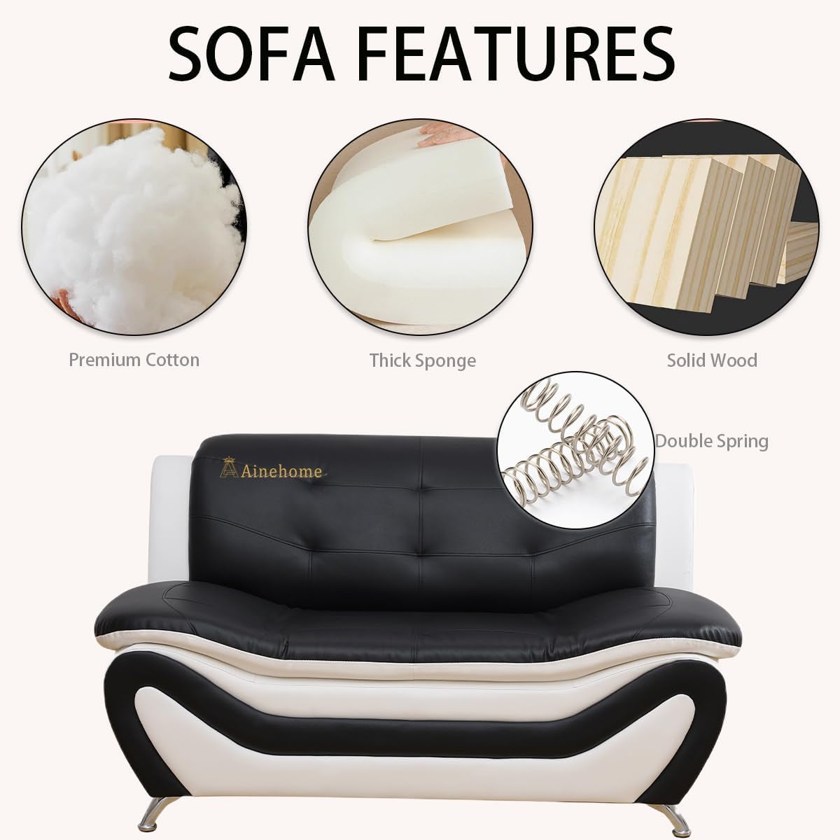 Sectional Sofa Set Modern Faux Leather 5 Seat Black White