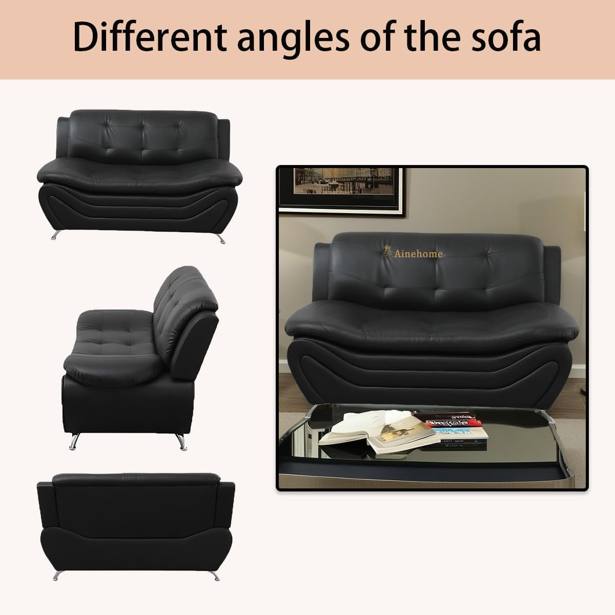Sectional Sofa Set Modern Faux Leather 5 Seat Black White