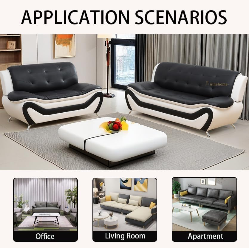 Sectional Sofa Set Modern Faux Leather 5 Seat Black White