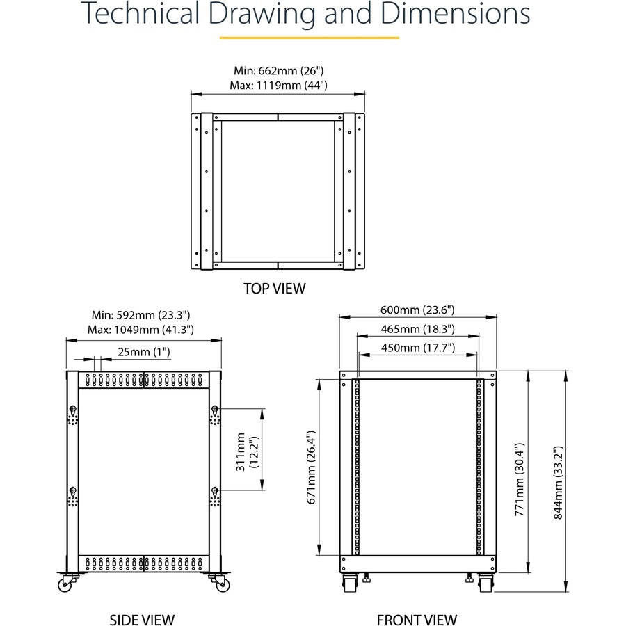 Server Rack 15U Mobile - Adjustable Depth Open Frame Rack | TecIsoft 4POSTRACK15U