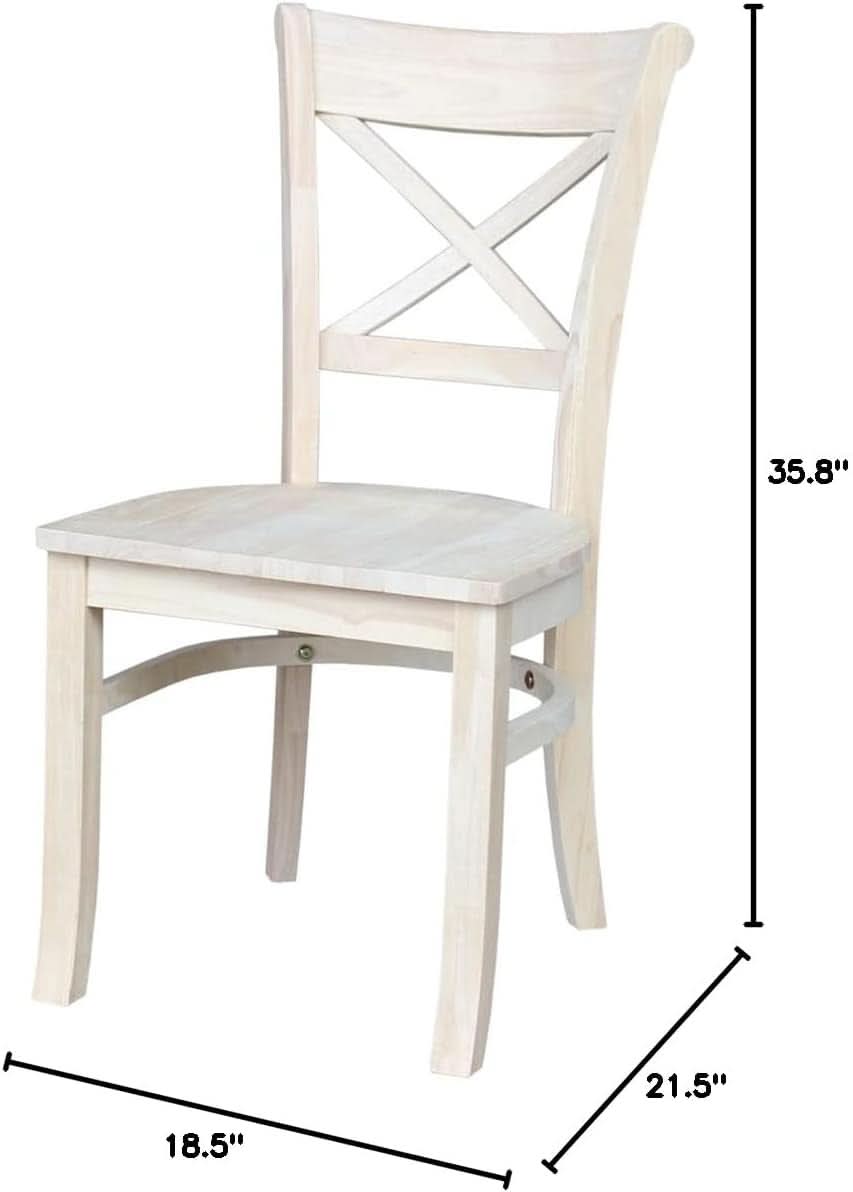 Set Of 2 35.8 In Parawood X Back Dining Chairs Unfinished