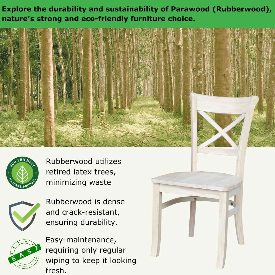 Set Of 2 35.8 In Parawood X Back Dining Chairs Unfinished