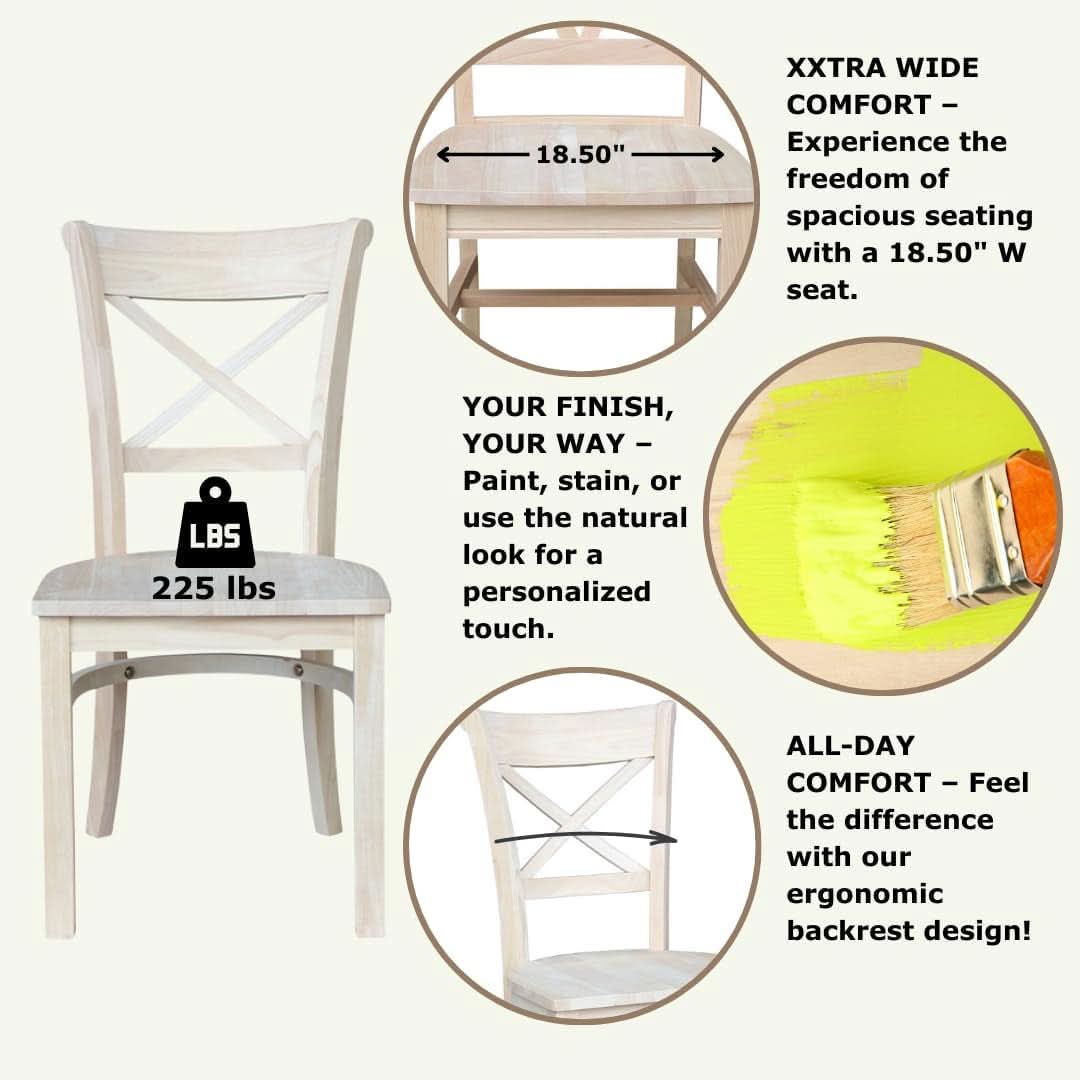 Set Of 2 35.8 In Parawood X Back Dining Chairs Unfinished
