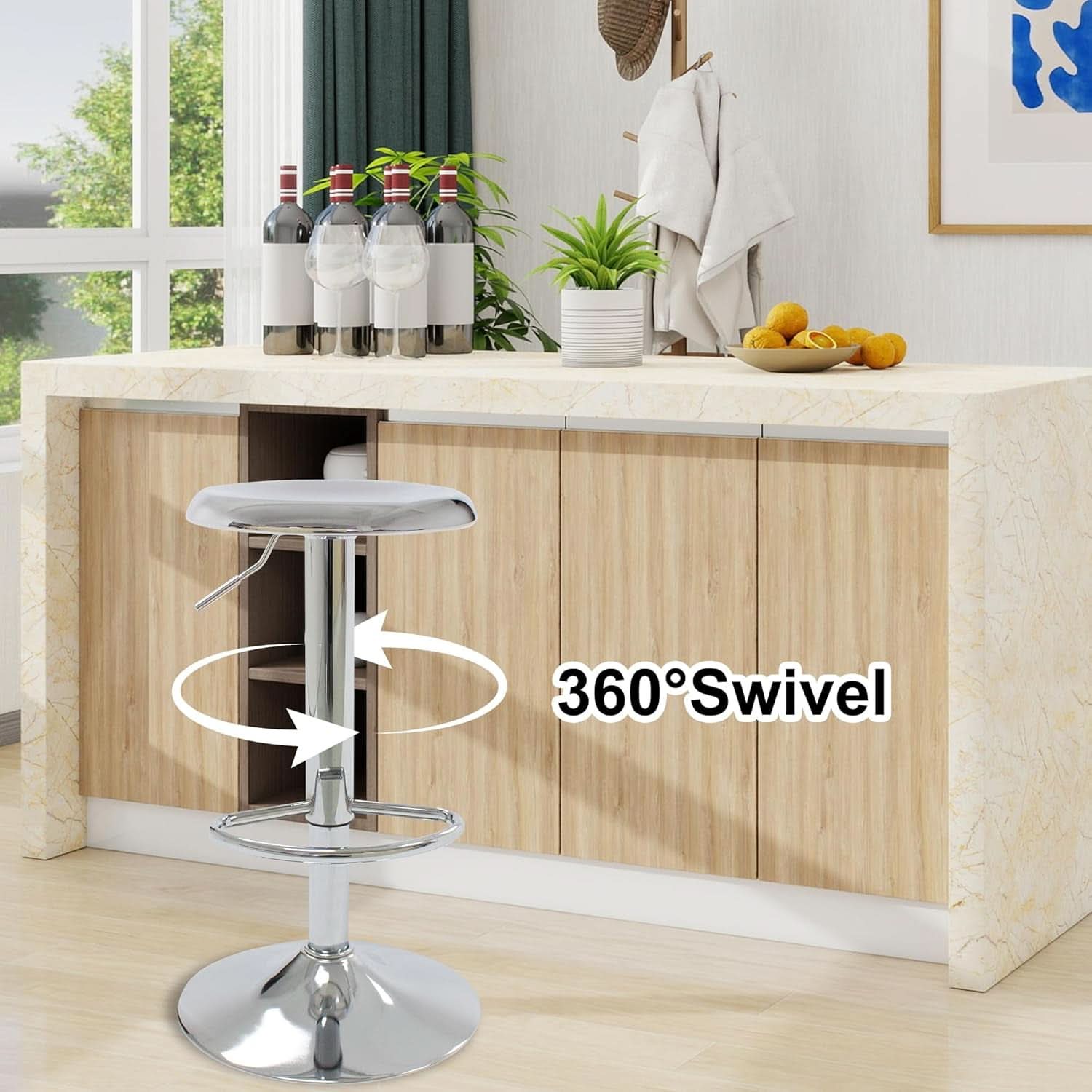 Set Of 2 Adjustable Chrome Bar Stools With 360 Degree Swivel