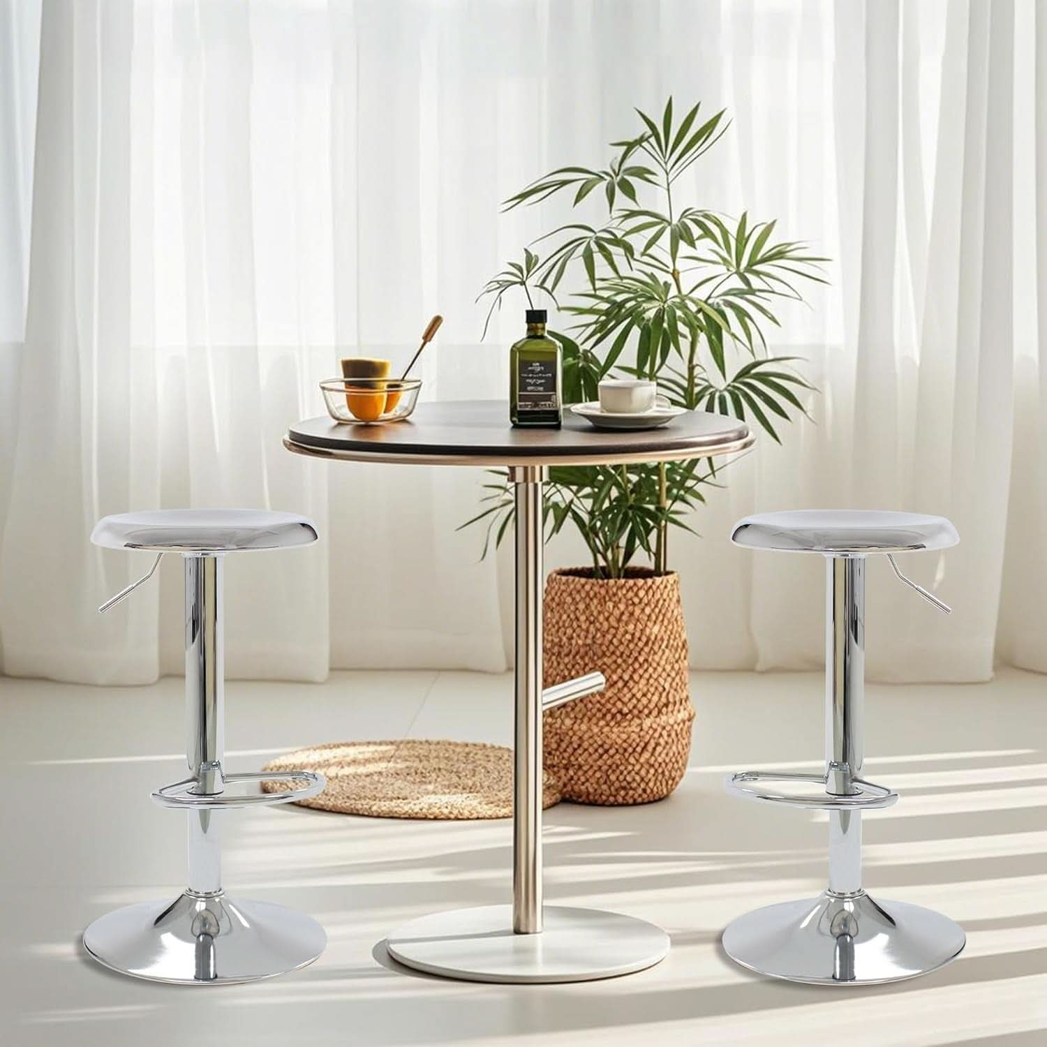 Set Of 2 Adjustable Chrome Bar Stools With 360 Degree Swivel