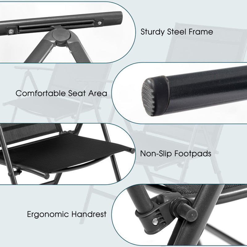 Set Of 2 Adjustable Portable Patio Folding Recliner Chairs