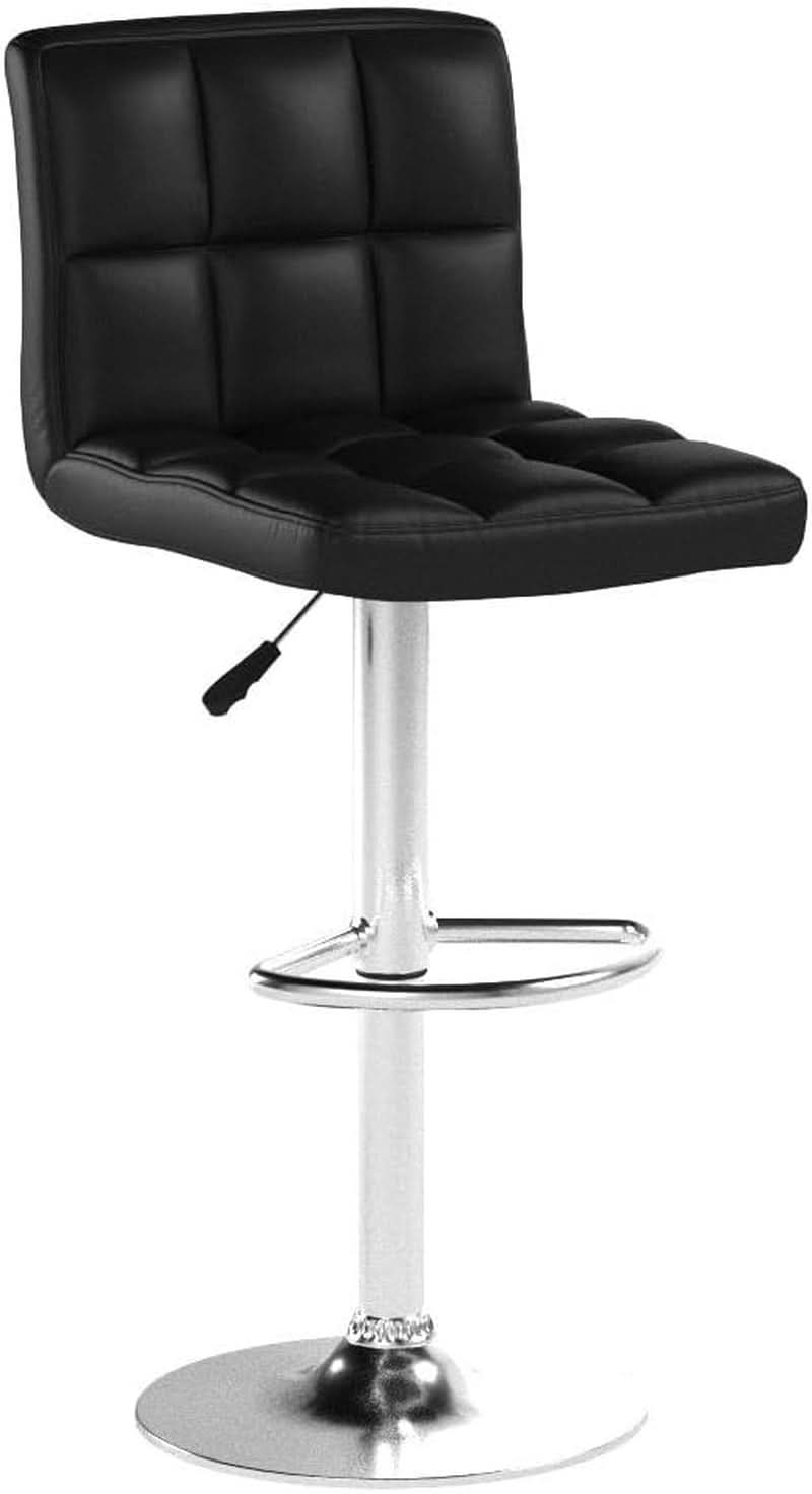 Set Of 2 Adjustable Swivel Bar Stools Black PU Leather