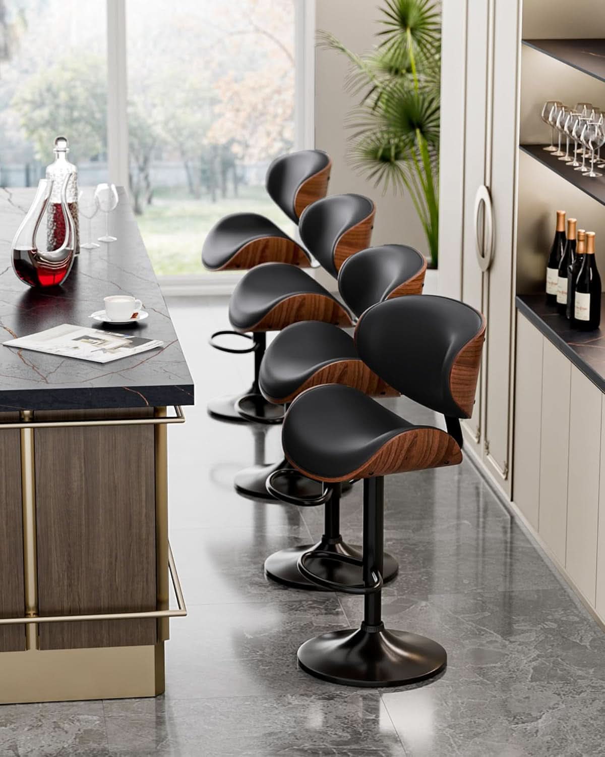 Set Of 2 Adjustable Swivel Bar Stools For Kitchen Island Black