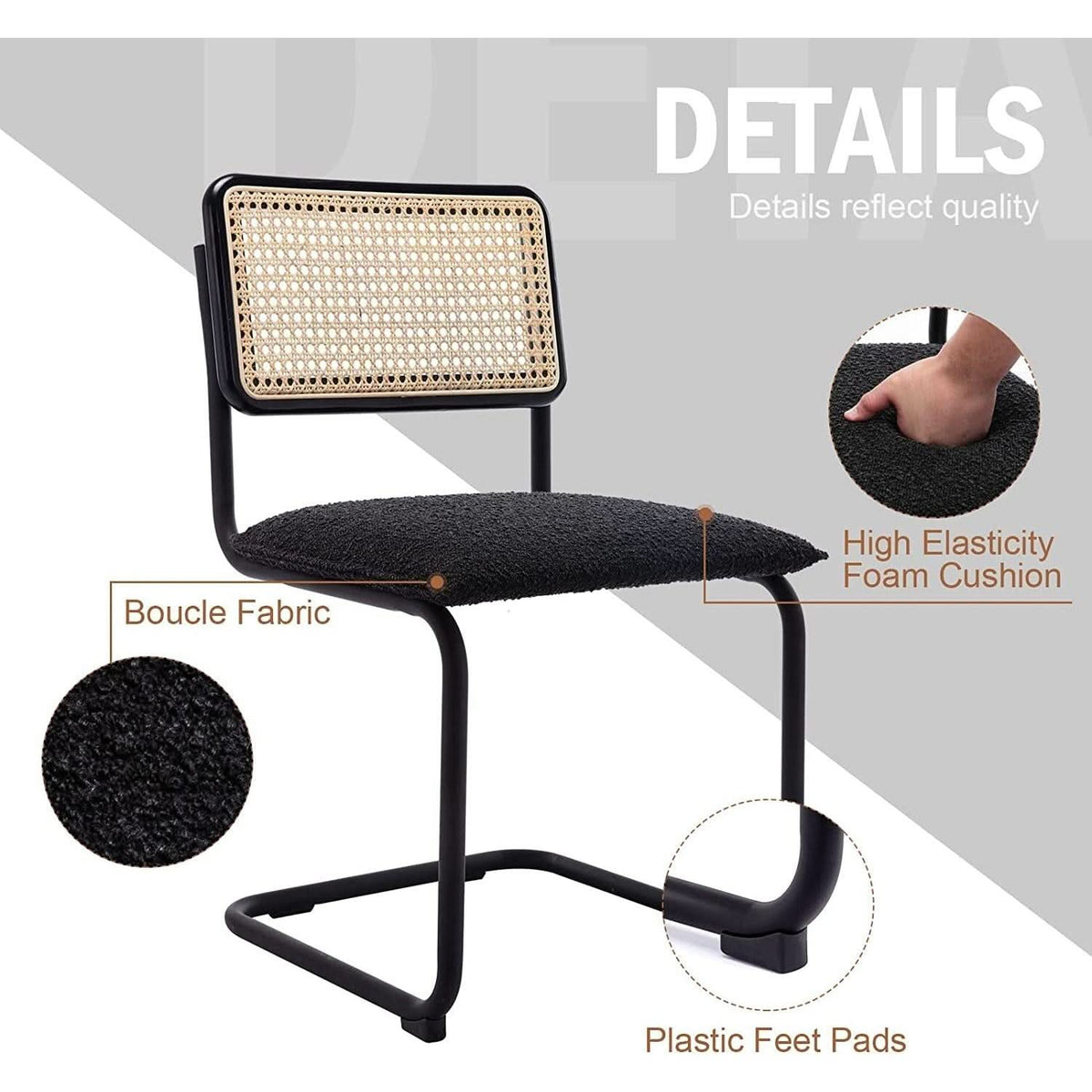 Set Of 2 Black Rattan Dining Chairs With Wood Frame