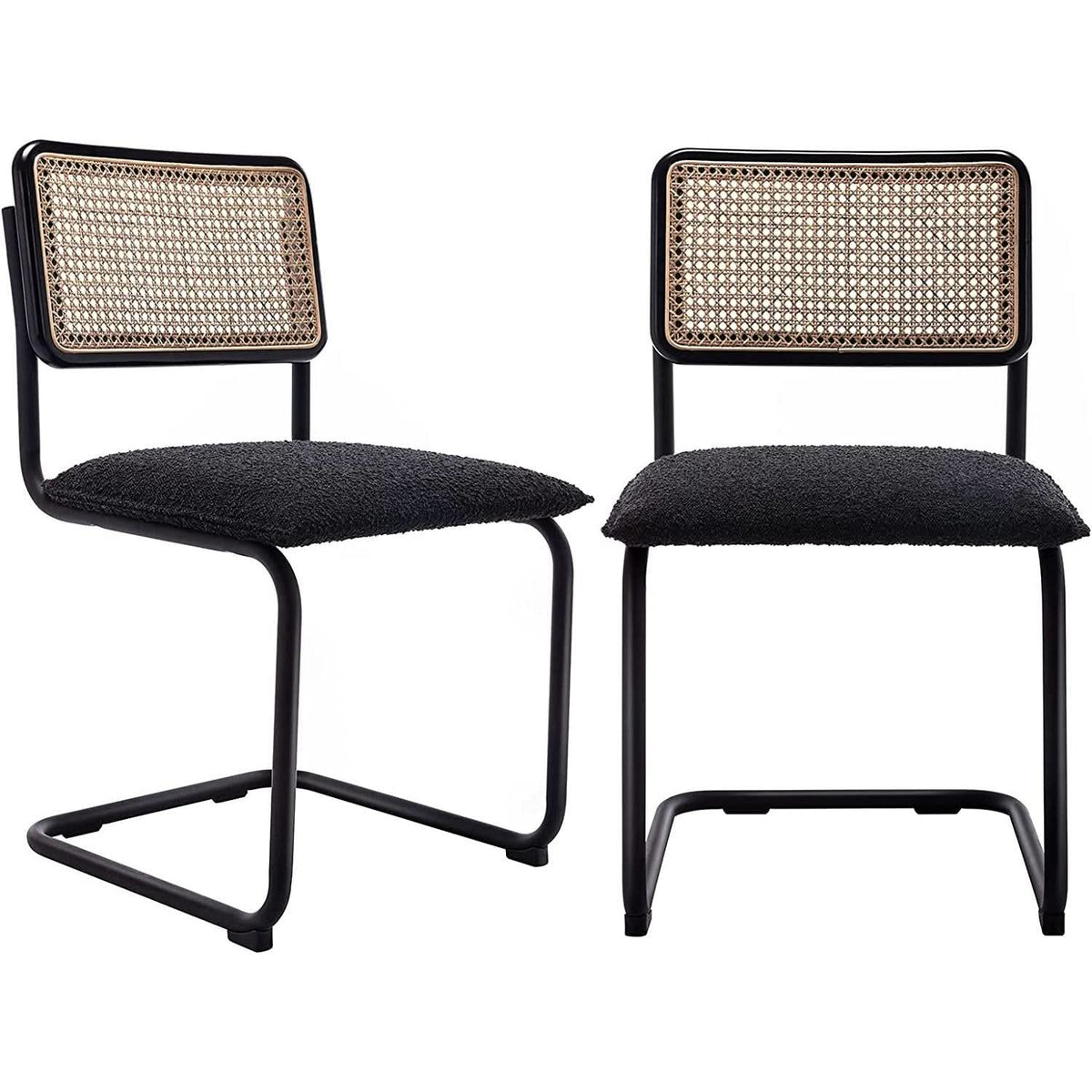 Set Of 2 Black Rattan Dining Chairs With Wood Frame