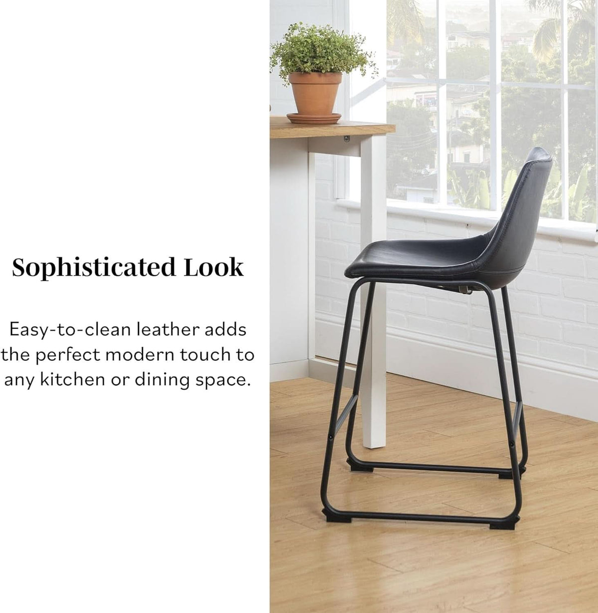 Set Of 2 Faux Leather Counter Height Stools For Kitchen