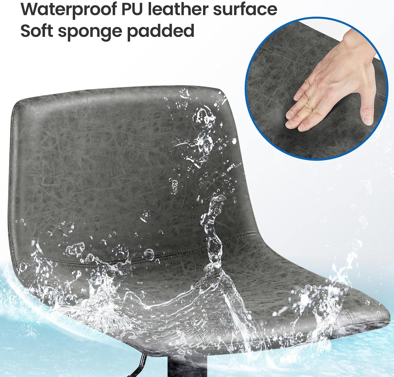 Set Of 2 Gray Adjustable Bar Stools With Back And Footrest