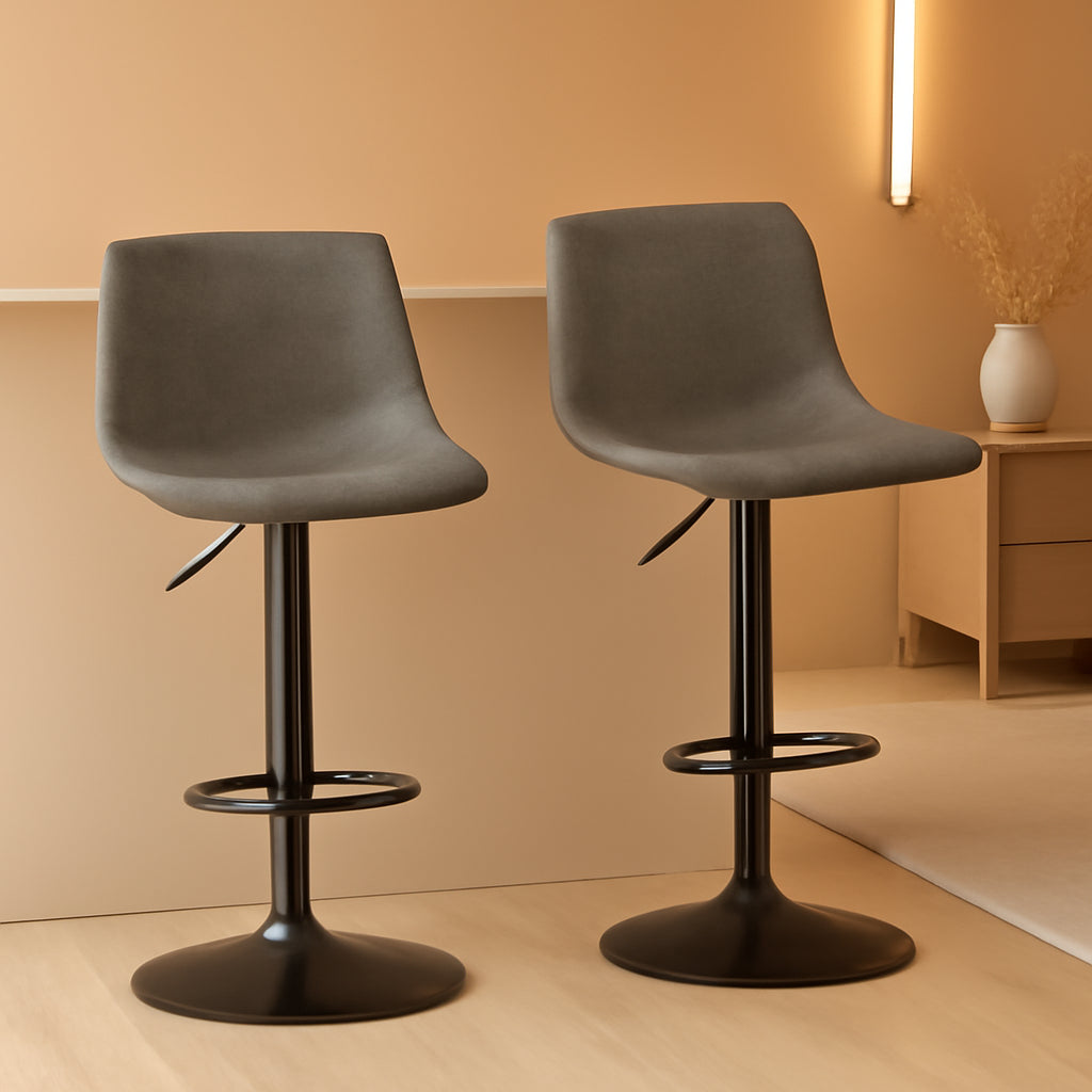 Set Of 2 Gray Adjustable Bar Stools With Back And Footrest