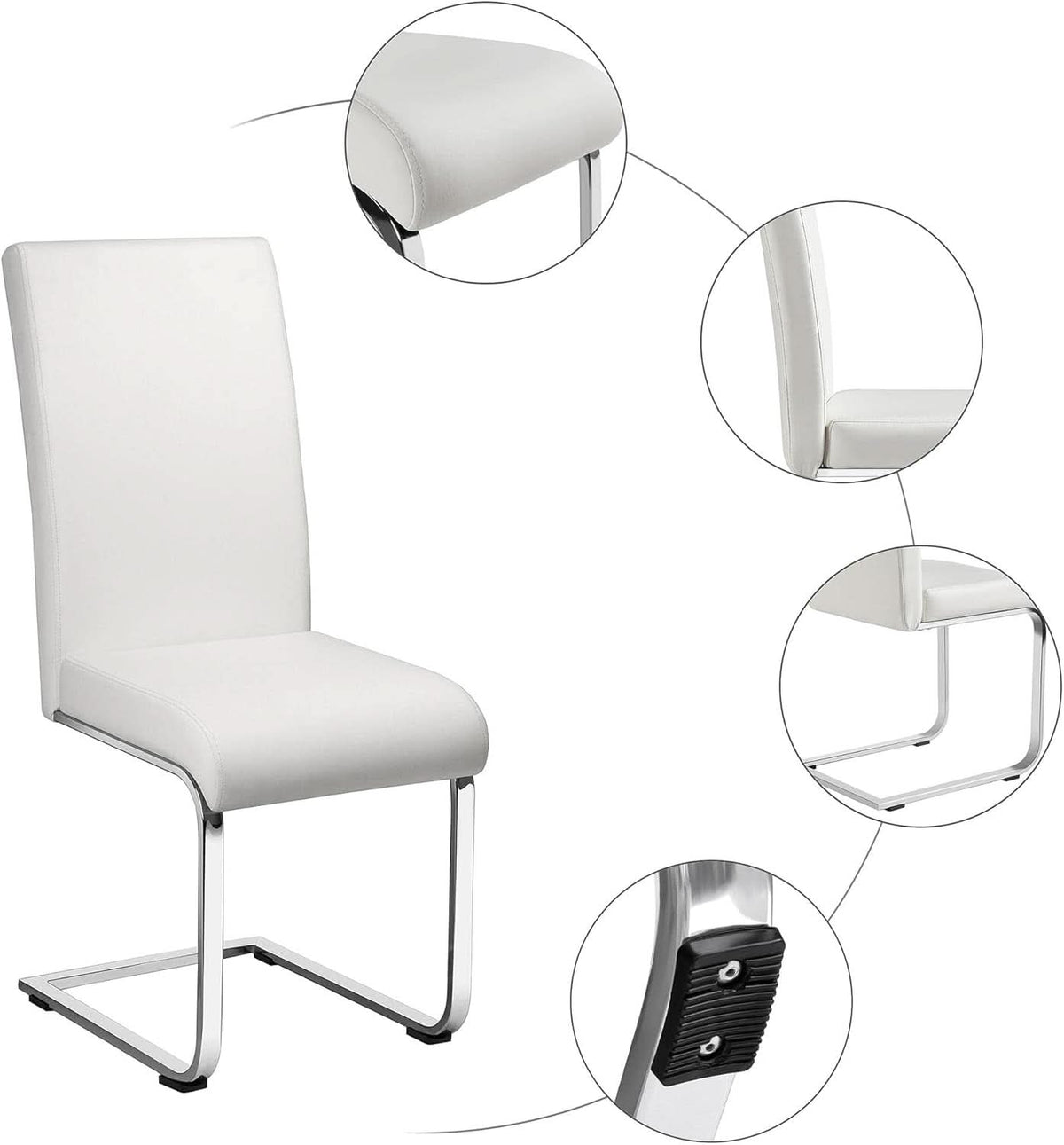 Set Of 2 High Back Faux Leather Dining Chairs White