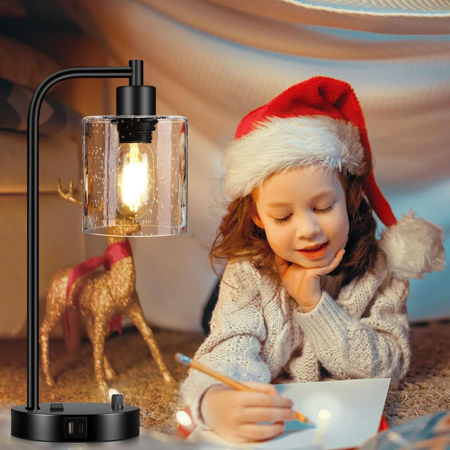 Set Of 2 Industrial Table Lamps With USB Ports And Stepless Dimming