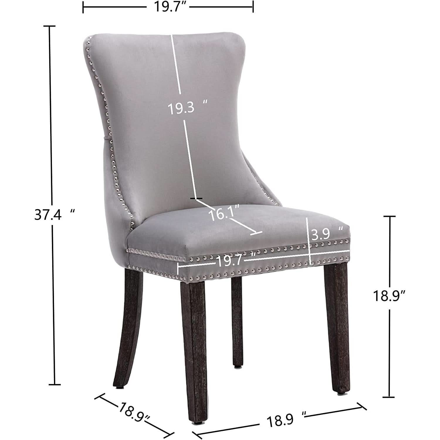 Set Of 2 Light Gray Velvet Tufted Wingback Dining Chairs Nailhead