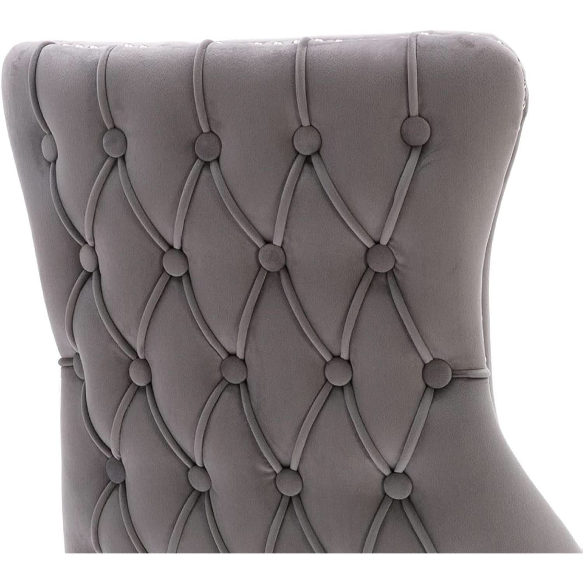 Set Of 2 Light Gray Velvet Tufted Wingback Dining Chairs Nailhead