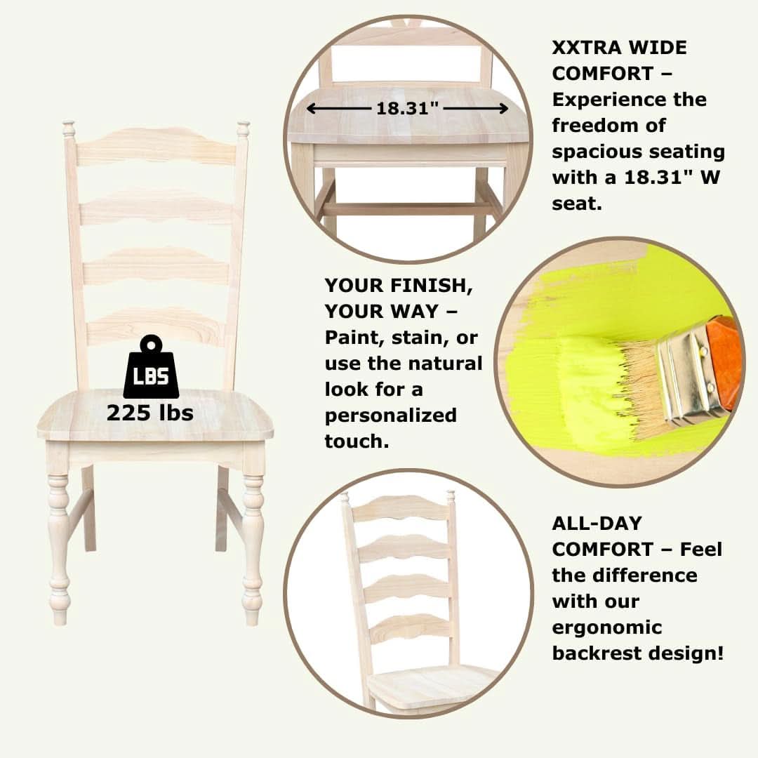 Set Of 2 Maine Ladderback Dining Chairs Unfinished Parawood