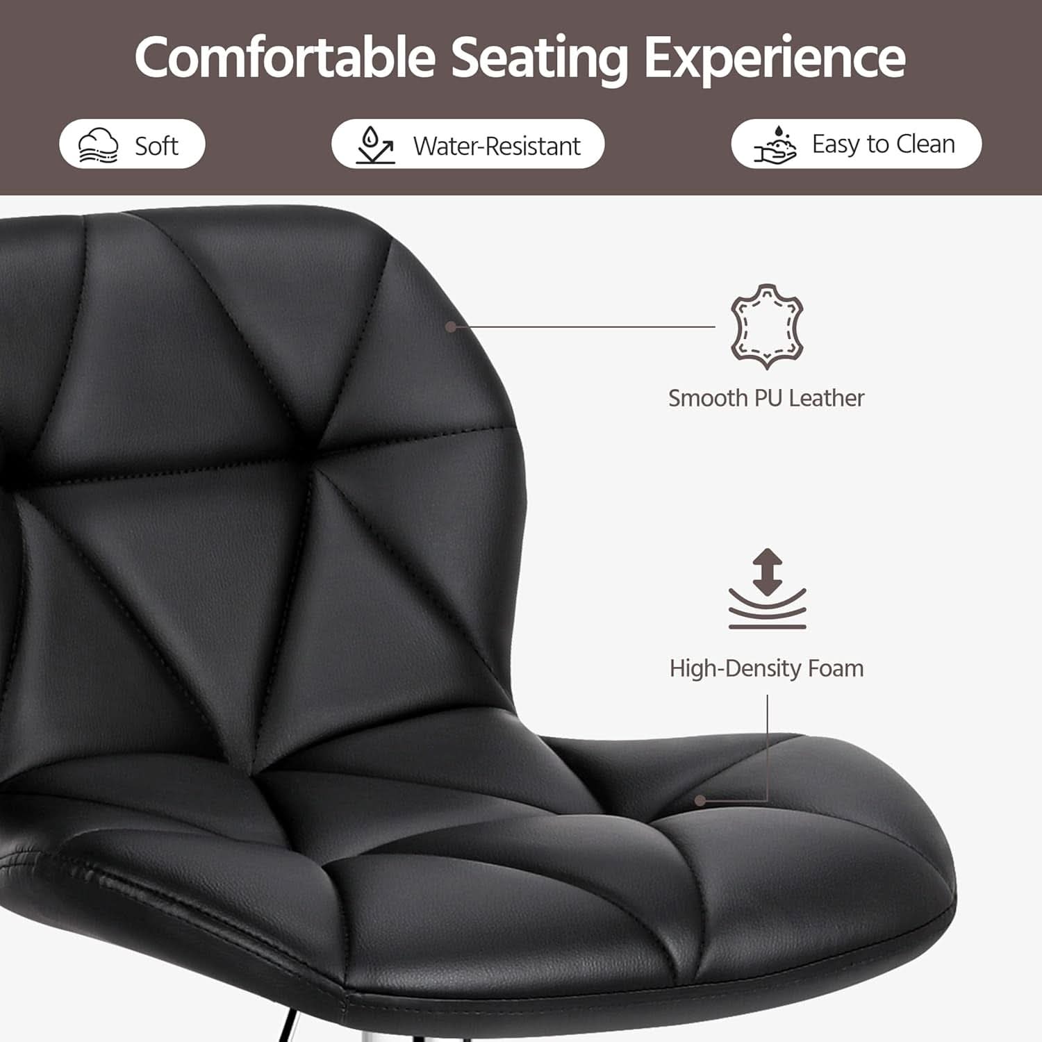 Set Of 2 Modern Adjustable Black PU Leather Bar Stools