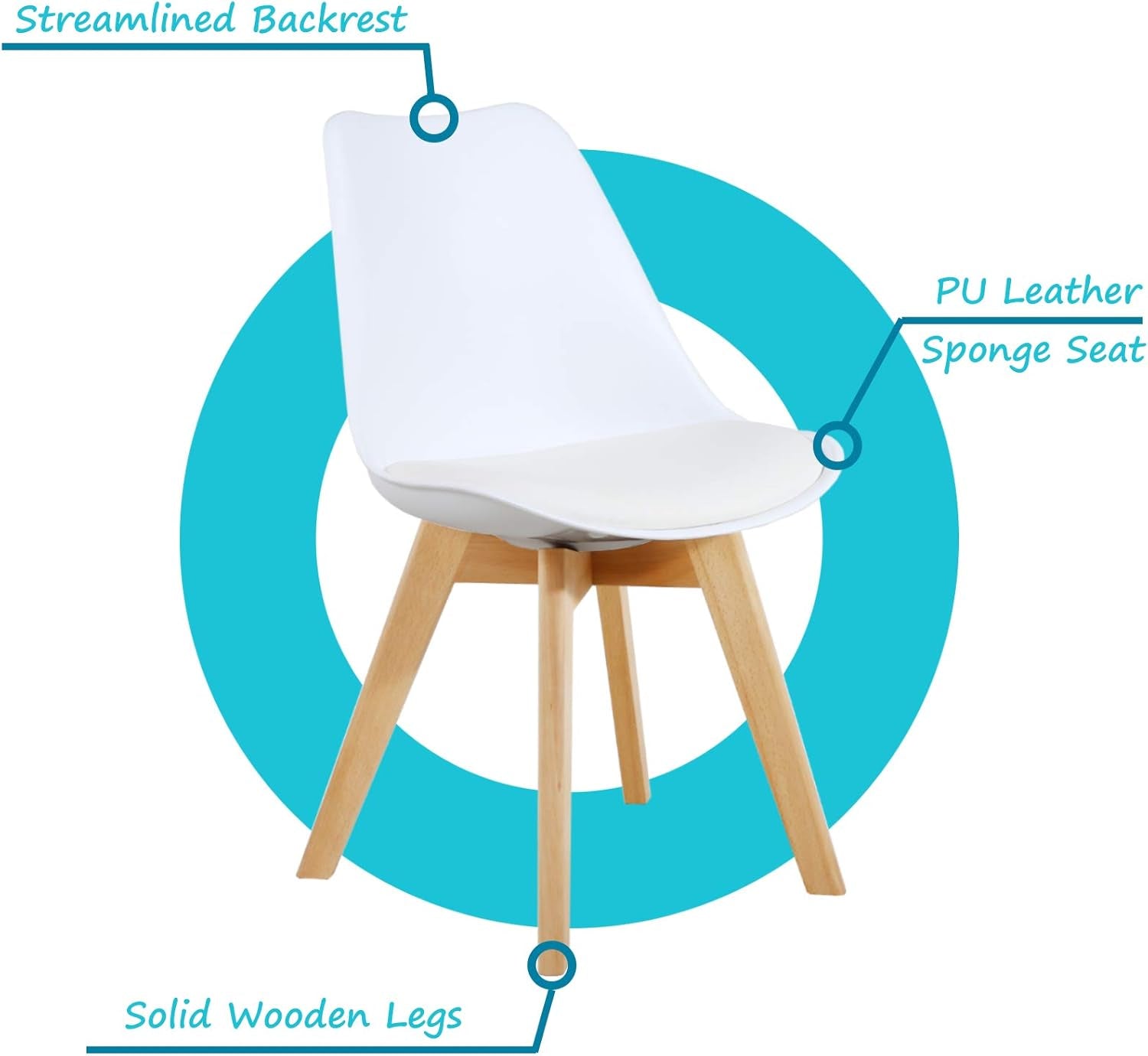 Set Of 2 Modern Shell Lounge Dining Chairs With White Shell And Wood Legs
