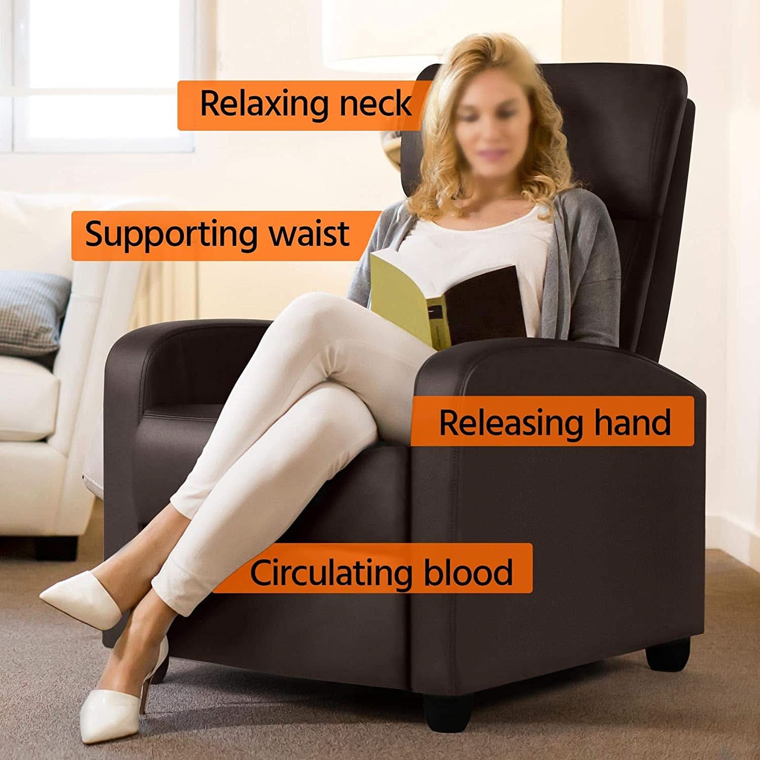 Set Of 2 PU Leather Padded Recliner Chairs For Living Room