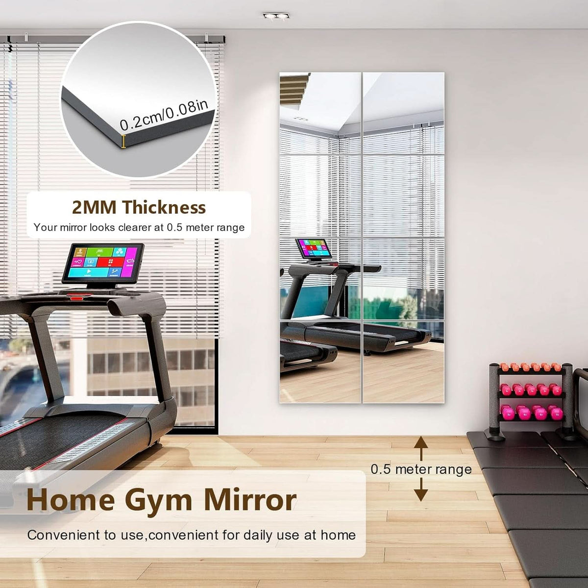 Set Of 4 12x12 Inch Acrylic Mirror Tiles For Wall Decor