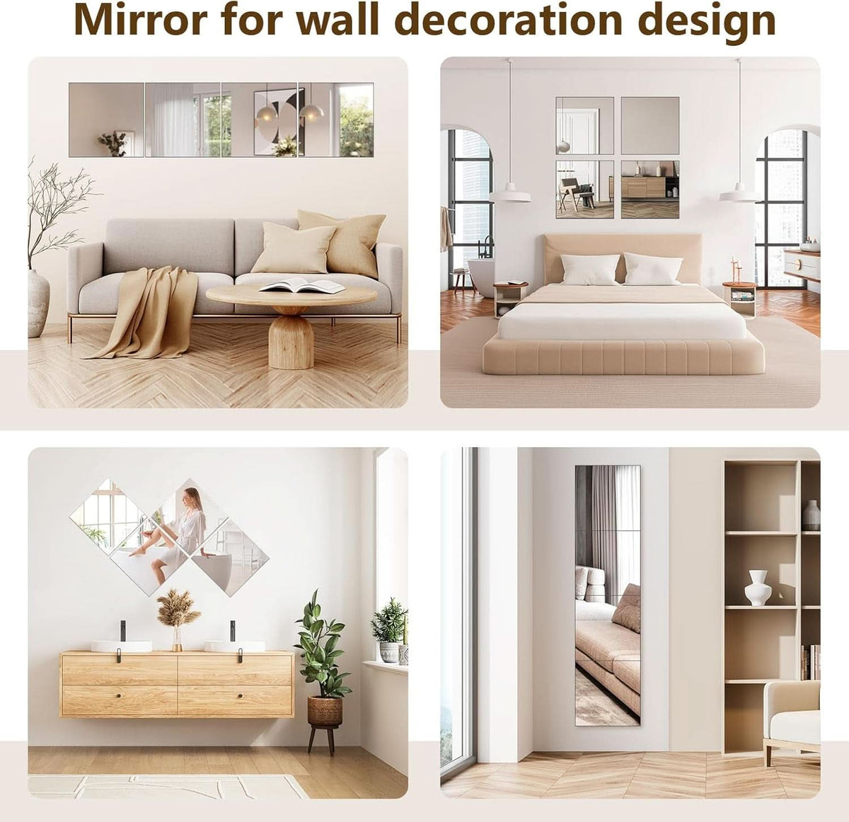 Set Of 4 12x12 Inch Acrylic Mirror Tiles For Wall Decor