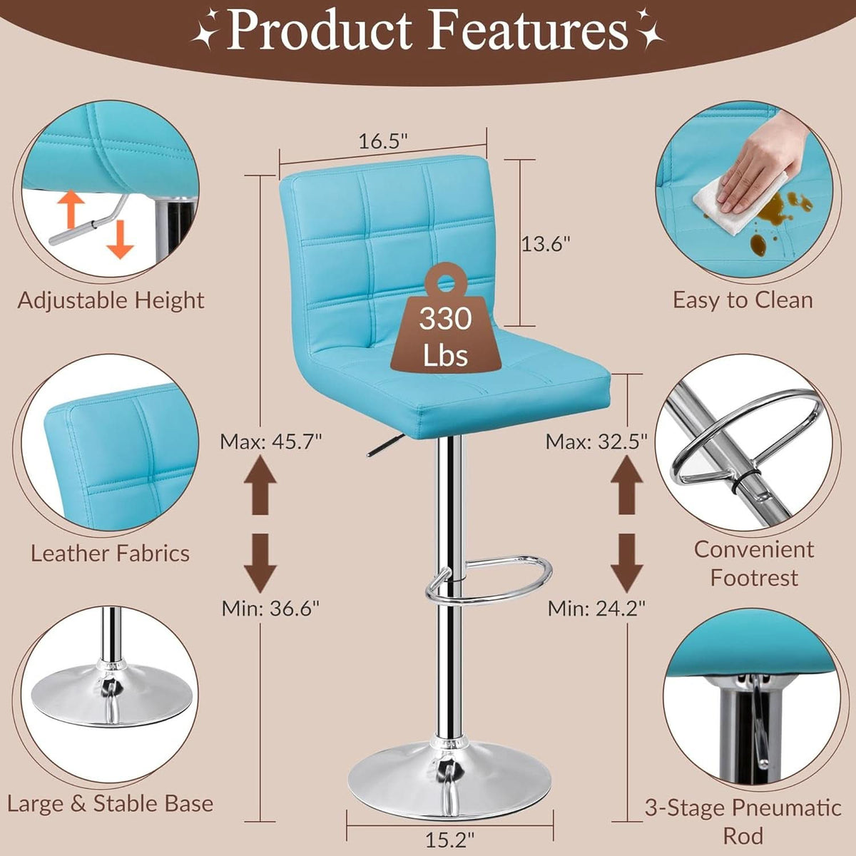 Set Of 4 Adjustable Swivel Bar Stools Blue PU Leather