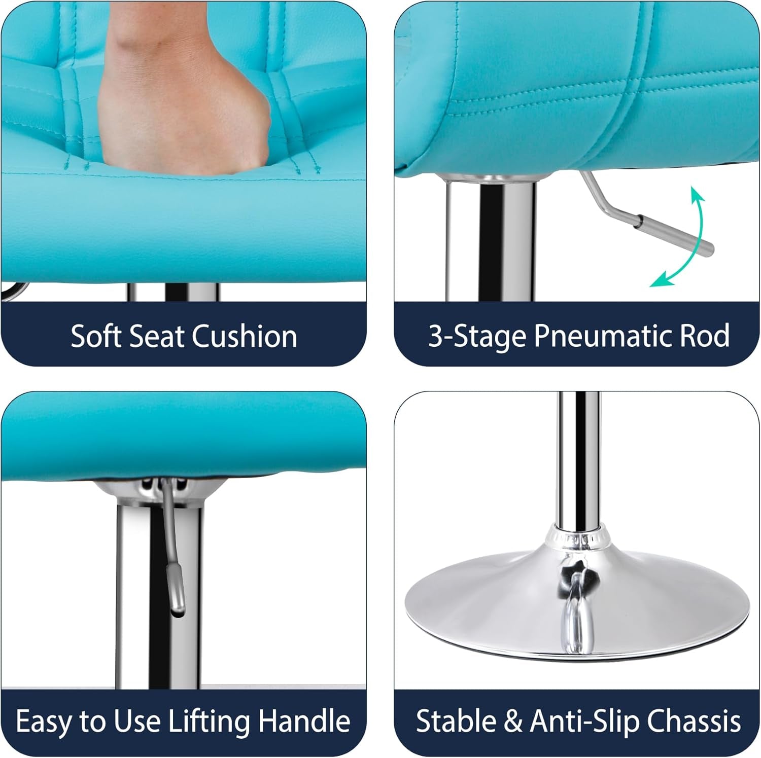 Set Of 4 Adjustable Swivel Bar Stools Blue PU Leather