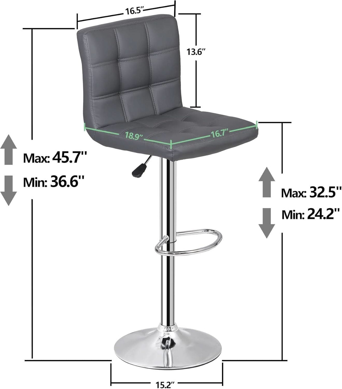 Set Of 4 Adjustable Swivel Barstools In Grey PU Leather
