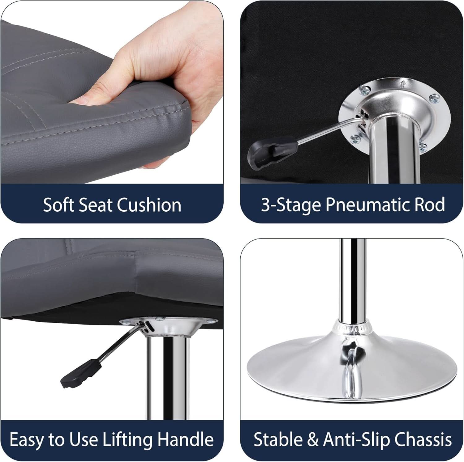 Set Of 4 Adjustable Swivel Barstools In Grey PU Leather