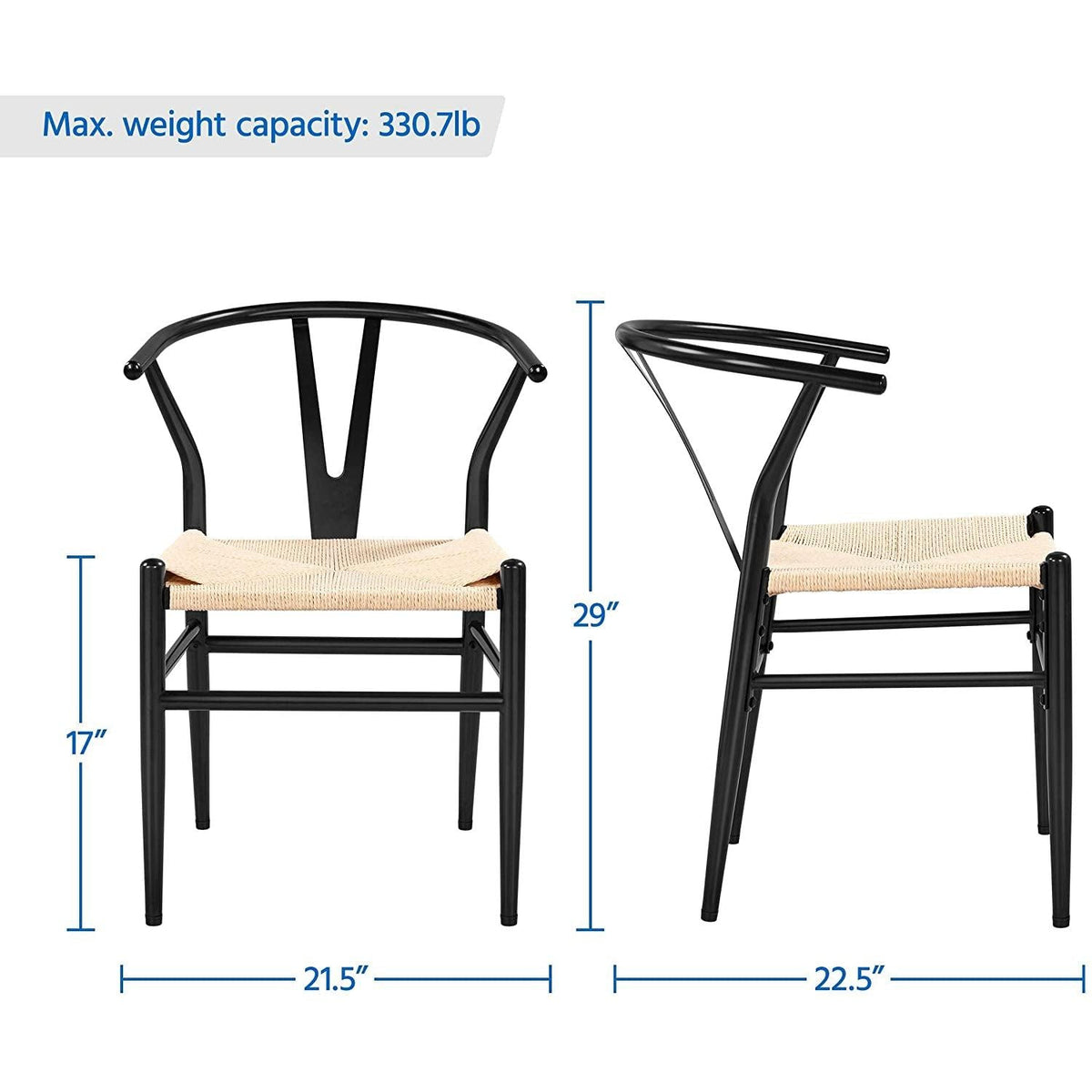 Set Of 4 Black Hemp Seat Mid Century Metal Dining Chairs