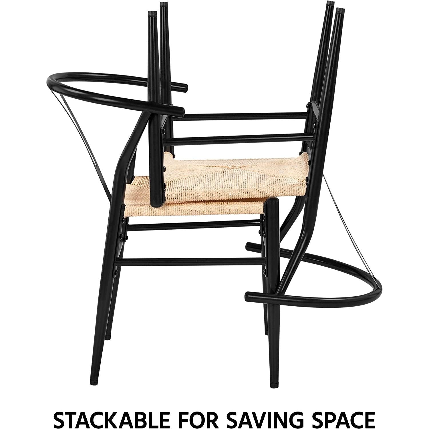 Set Of 4 Black Hemp Seat Mid Century Metal Dining Chairs