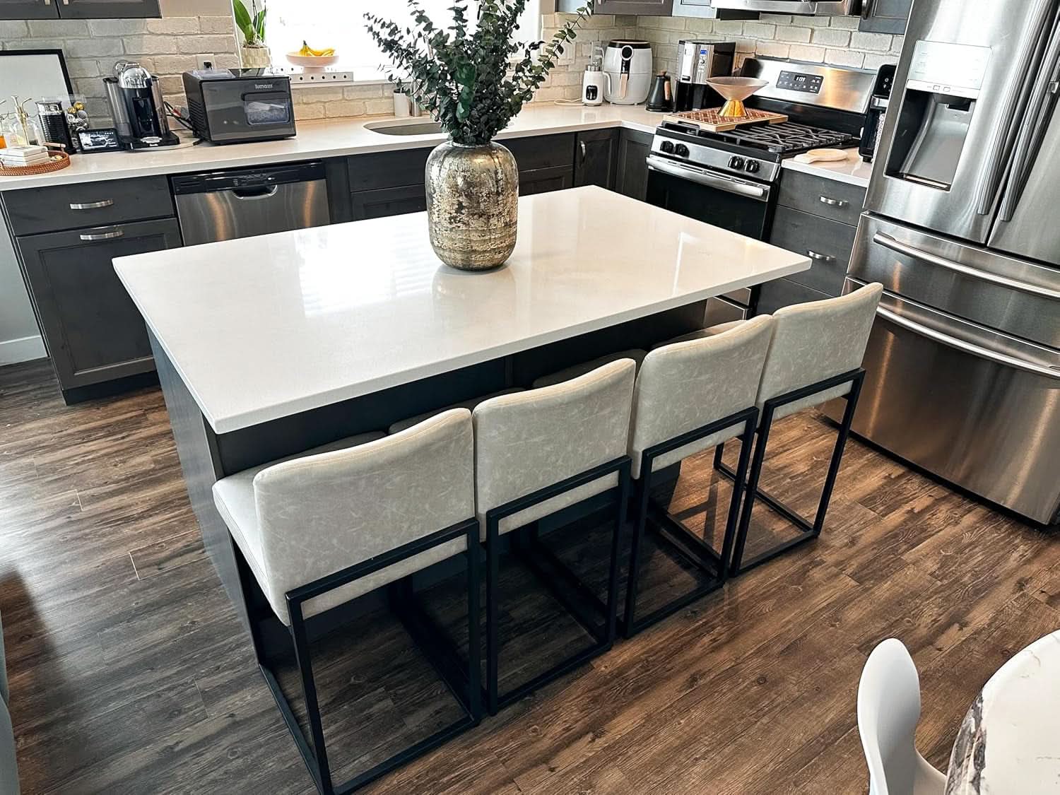 Set Of 4 Counter Height Bar Stools PU Leather With Back