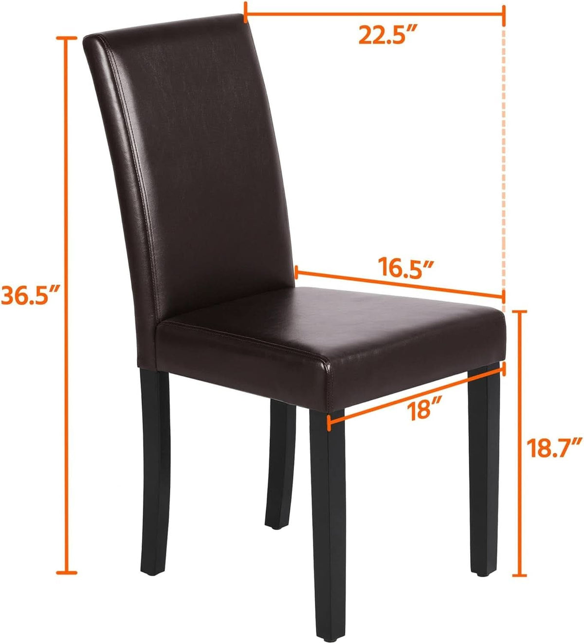 Set Of 4 Dark Brown PU Leather Dining Chairs With Wood Legs